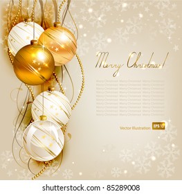 elegant  Christmas background with gold and white evening balls