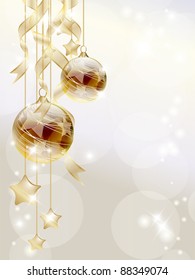 Elegant Christmas background with golden baubles and stars