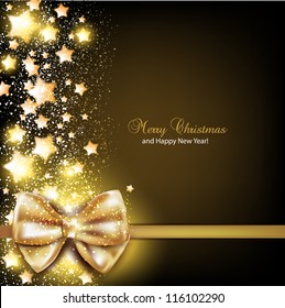 Elegant Christmas background with golden bow. Vector background