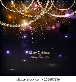 Elegant christmas background with golden garland. Vector illustration