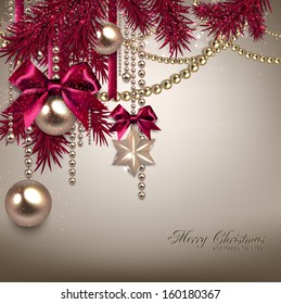 Elegant Christmas background with golden garland. Vector illustration