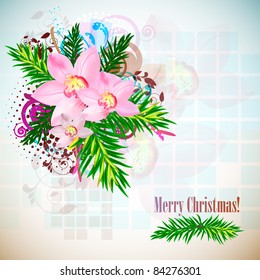 Elegant Christmas background with orchids. Vintage style