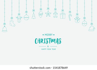 Elegant Christmas background with ornaments and greetings. Xmas decoration. Vector