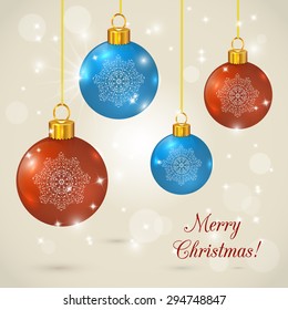 Elegant Christmas background with red and blue evening balls.