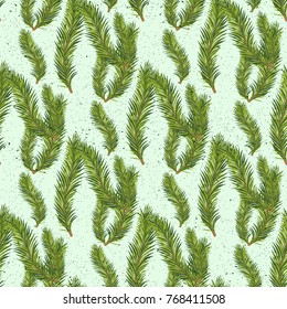 Elegant Christmas background seamless from green fir tree branches. Vector illustration for your design. Forest texture.
