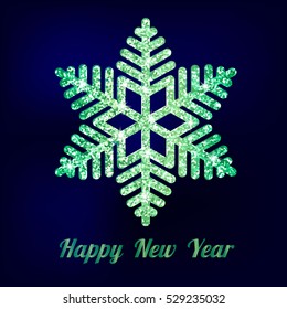 Elegant Christmas Background with Shining Emerald Snowflakes. Vector illustration
