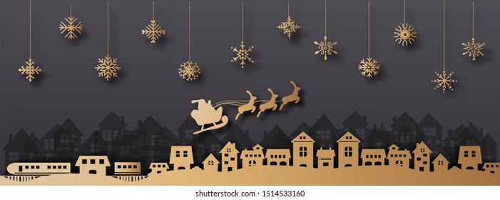 Elegant Christmas Background with Shining Gold Snowflakes. Vector illustration