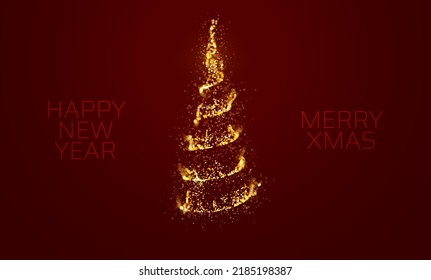 Elegant Christmas Background with Shining Gold Christmas Tree Design. 2023 Holiday Vector Illustration for Party Invitation, Poster, Flyer, Card.
