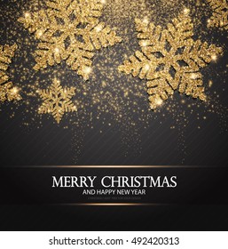 Elegant Christmas Background with Shining Gold Snowflakes. Vector illustration