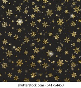 Elegant Christmas Background with Shining Gold Snowflakes. EPS 10 vector file included