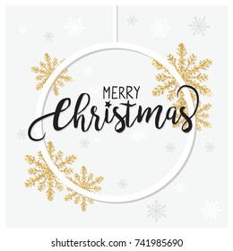 Elegant Christmas background with shining gold glittering snowflakes background