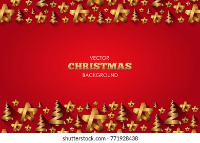 Elegant Christmas Background with Shining Gold Stars and trees. Great for New year cards, banners, headers, party posters.