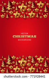Elegant Christmas Background with Shining Gold Stars and trees. Great for New year cards, banners, headers, party posters.