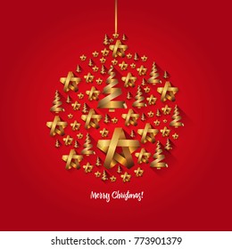 Elegant Christmas Background with Shining Gold Stars and trees. Great for New year cards, banners, headers, party posters.