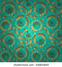 Elegant Christmas Background with Shining Golden Elements. Golden seamless pattern on a blue background. Vector illustration.