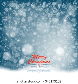 Elegant Christmas background with snowflake, bokeh and place for text. Abstract Winter background. Christmas abstract bokeh