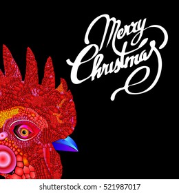 Elegant Christmas background with watercolor cock. Vector design