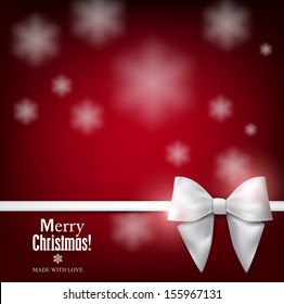 Elegant Christmas background with white bow, snowflakes and place for text. Vector Illustration.