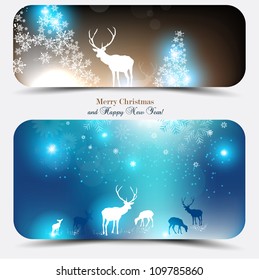 Elegant Christmas banners with deers. Vector Illustration with place for text.