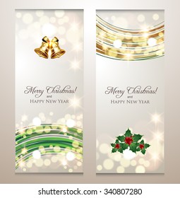 Elegant Christmas banners, Golden lights background