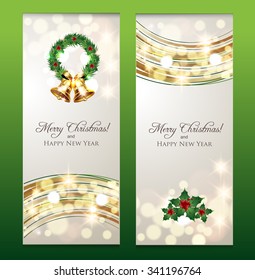 Elegant Christmas banners, Golden lights background