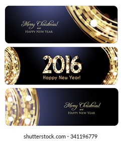 Elegant Christmas banners, Golden lights background