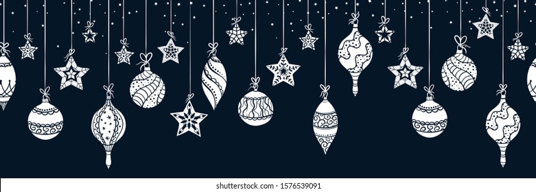 Elegant Christmas baubles seamless pattern, hand drawn balls - great for textiles, wallpapers, invitations, banners - vector surface design