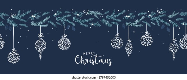 Elegantes baubles navideños sin costura, bolas dibujadas a mano - estupendo para textiles, fondos de pared, invitaciones, banners - diseño de superficie vectorial