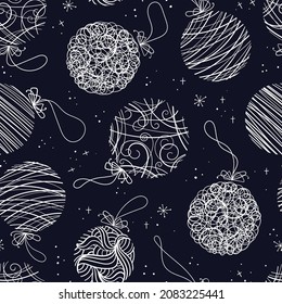Elegantes baubles navideños sin costura, bolas dibujadas a mano - estupendo para textiles, fondos de pared, invitaciones, banners - diseño de superficie vectorial