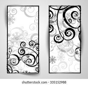 Elegant christmas black and white banner with snowflakes and lights