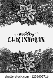 Elegant christmas black and white isolated elements on white background