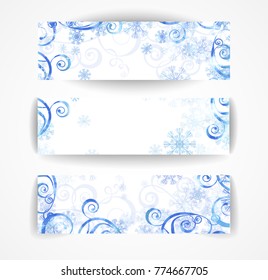 Elegant christmas blue and white banner with snowflakes and lights