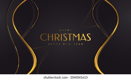 Elegant Christmas Card in Black and Gold. Merry Christmas and Happy New Year Greeting or Invitation Card