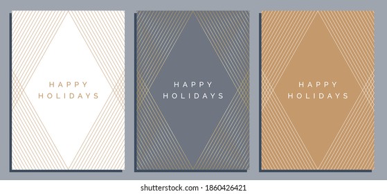 Elegant Christmas Card Design Template with Happy Holidays Text and Luxury Geometric Decoration Pattern