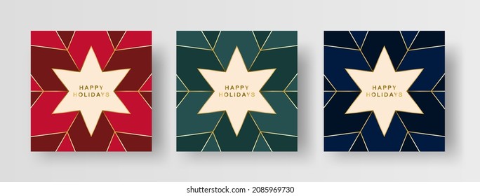 Elegant Christmas Card Designs. Square Format Christmas Card Template with Luxury Mosaic Star Design.