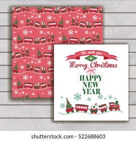 Elegant Christmas card with an envelope - cute toy steam train