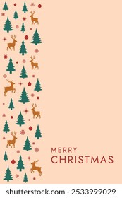 Elegant Christmas card with reindeer, trees, snowflakes, and festive holiday greeting.