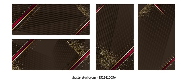 Elegant Christmas card templates set. Collection of romantic invitations with gold abstraction background lines