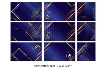 Elegant Christmas card templates set. Collection of romantic invitations with gold abstraction background lines