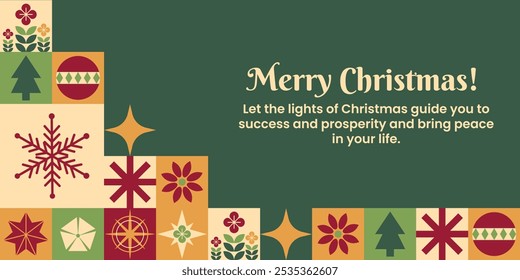 Elegant Christmas Card with Traditional Decorations – Green Holiday Greeting for Success and Peace