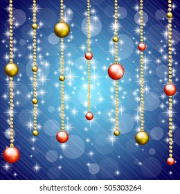 Elegant Christmas decorations illustrated with balls on blue background. Vector Illustration