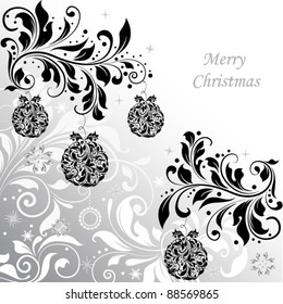 Elegant christmas floral background with balls, vector design