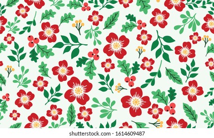 Elegant Christmas floral pattern background, with beautiful leaf flower drawing.