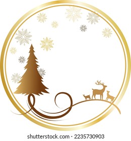 Elegantes navidades marco borde copo de nieve fondo de nieve ilustración de vector árbol y ciervo