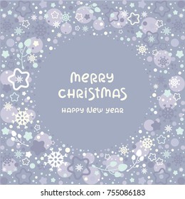 Elegant Christmas frame. Vector illustration with calligraphy in cold colors. Template for holiday greeting card and christmas decoration.