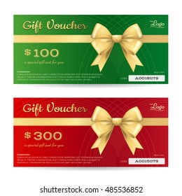 Elegant christmas gift card or gift voucher template with shiny gold bows and ribbons vector