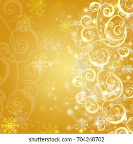 elegant christmas gold background with snowflakes and lights