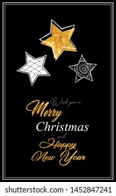 Elegant Christmas gold greeting post card with stars