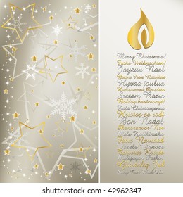 Elegant christmas greeting in different languages with candle