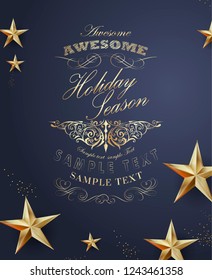 Elegant Christmas and happy New Year Background with Gold Shining decoration. Vector illustration